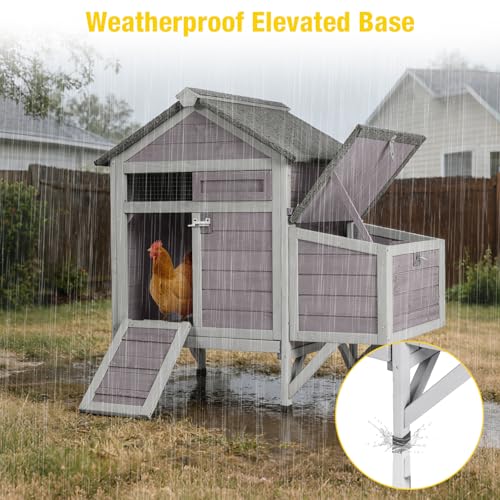 Small Chicken Coop with 2 Nesting Boxes, Waterproof Wooden Hen House for 1-2 Chickens, Poultry Hutch with Wildlife-Proof Latches, Elevated Design & Roosting Bar for Backyard Urban Farm (Grey) - color: Grey, size: 41.0"L x 23.0"W x 38.0"H