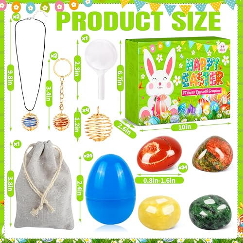 OCTERIC 24 Pcs Easter Basket Stuffers, Prefilled Easter Eggs with Gemstone Crystals Natural Crystal and Rock Stones Collection Set Easter Party Favors for Egg Hunt Kids Classroom Prize Supplies