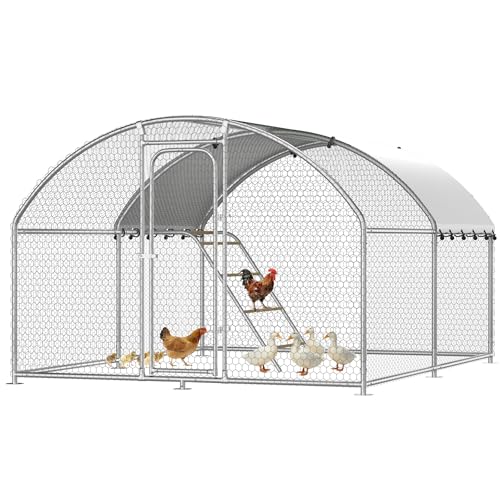 10 x 13.2 x 6.4 FT Metal Chicken Coop, Chicken Run with Cover | Walk-in Chicken Coop, Waterproof Cover, Side Hardware Cloth, Roosting Perch, reinforced frame, Backyard & Farm Use - size: 13.1x10.1Ft