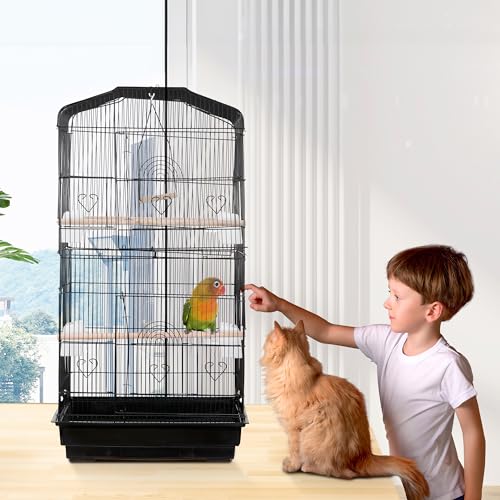 ZENY 63.4 Inch Bird Cage, Rolling Wrought Iron Parrot Cage | with Side-out Tray, Storage Shelf, Pet Bird House for Parrot Cockatiel Cockatoo Parakeet Macaw Finches