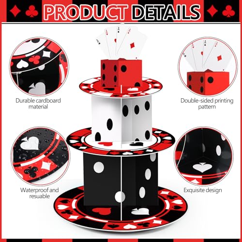3 Tier Casino Party Decorations Casino Cupcake Stand Decoration Poker Dice Theme Cupcake Tower Poker Dice Cake Holder Table Display for Las Vegas Night Birthday Party Decoration Supplies - style: Casino