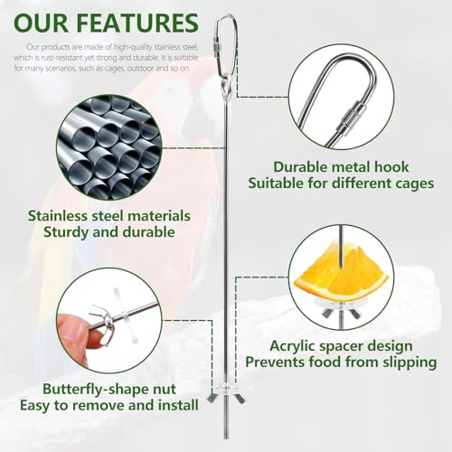 LELE LIFE 5Pcs Bird Cage Food Holder, Hanging Parrot Fruit Vegetable Skewer, Stainless Steel Bird Foraging Toys Bird Cage Feeder for Parakeet Budgie Bird Cage Accessories