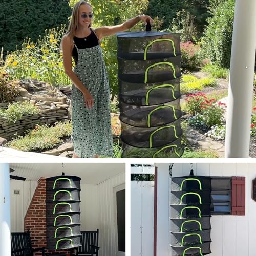 Herb Drying Rack Hanging Mesh 8 Layer 24" with Zipper, Garden Pruning Shear, Hook & Carabiner Clip for Drying Herbs, Plants, Seeds, Buds | Hydroponics & Grow Tents Herb Dryer Hanging Rack - style: 8 Layer 24"