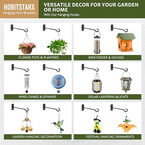 12" Wall Mount Plant Hanger 2 Pack | Hand-Forged Wrought Iron with Rust-Resistant | Black Finish | Ideal for Hanging Plants, Lanterns, Bird Feeders - size: 12 inches