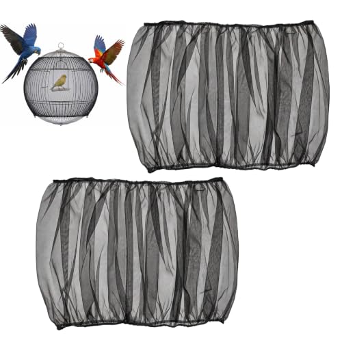 2Pcs Bird Cage Seed Catcher 73'' Adjustable Bird Cage Skirt Cover | Black Stretchy Birds Cages Netting for Round Square Parrot Parakeet Macaw African Cages - color: Black