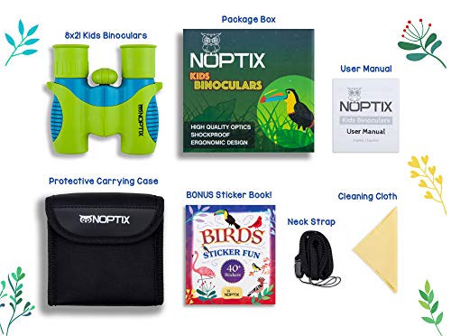 Binoculars for Kids, Girls or Boys Real Kids Binoculars in Vibrant Green Blue - Includes Sticker Book with 40 Bird Species - Small Toys for Toddlers - color: Green Blue