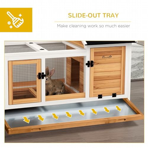 PawHut Wooden Rabbit Hutch with Wheels for Rabbits Indoor Outdoor Yellow | Large Bunny Hutch, with Run, Slide-Out Tray, for Small Animals, Chickens, Ducks, Guinea Pig - color: Yellow