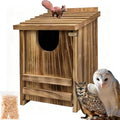 Carbonized Pine Owl Nesting Box, Outdoor Owl House 14"x9"x9" | Owl box with wood shavings, easy install. Natural wood, practical gift for bird and wildlife lovers.