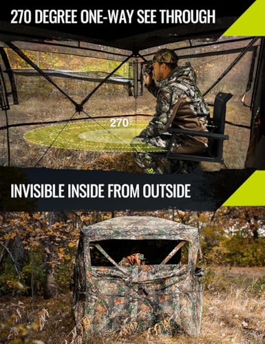 TIDEWE Hunting Blind for Deer, 270° See Through Ground Blind | Pop Up Design, Camo Hunting Tent, Silent Sliding Windows, Brush Loops, Metal Hub, Carry Bag Included