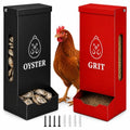 Chicken Feeder 2 Pack, Hanging Gravity Feeding Kit for Oyster Shell & Grit, Sturdy Metal Poultry Dispenser with Protective Cover, Weatherproof Food Holder for Chicken Coop, Ducks and Pigeons