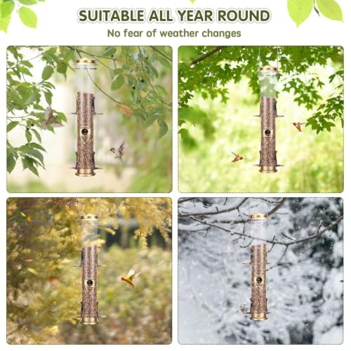 1PK Metal Wild Bird Feeder,Squirrel Proof Bird Feeders for Outside,Hanging 6 Port Tube Bird Feeder Transparent Finch Bird Feeder for Attracting Birds in Your Lawn, Garden, Balcony-Bronze - color: Bronze