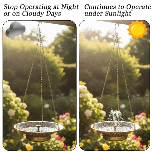 Hanging Solar Bird Bath for Outdoors, Metal Solar Powered Bird Bath Fountain, No Batteries Needed, 12.6" Hanging Bird Baths for Garden Patio Lawn Decor, Gold - color: Gold