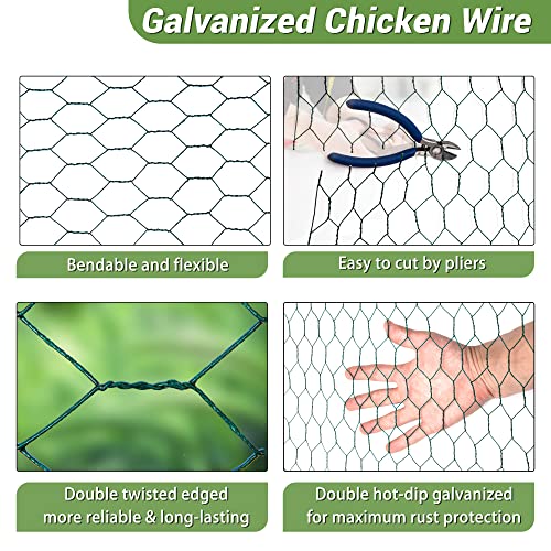 Chicken Wire Fencing Mesh, Galvanized Hexagonal Floral Chicken Wire, Outdoor Anti-Rust Poultry Netting for Garden Fence (4 ft x 100 ft, PVC Coated) - size: 4 ft x 100 ft