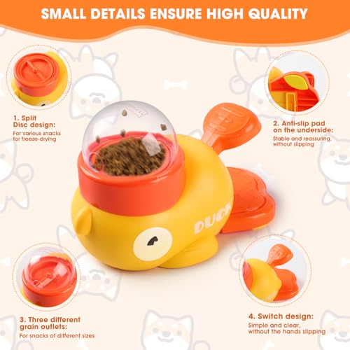 Interactive Dog Treat Dispenser Toy, 2026 New Duck Shape Puzzle Feeder,Interactive Dog Food Dispenser with Press Button and Rotating Design,Slow Feeding Game for Dogs and Cats