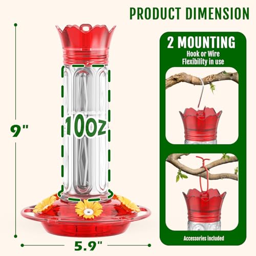 Birdream Hummingbird Feeders for Outdoors, 2 Pack-20oz Plastic Hummingbird Feeder with 5 Bee Guard Feeding Ports & Cleaning Brush, Leak Proof, Built-in Ant Moat, Red - color: Red, size: 2 Pack