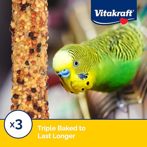 Vitakraft Crunch Sticks Parakeet Treat - Triple-Baked Millet Parakeet Treats with Natural Wood Center - Crunchy & Nutritious Bird Treat Sticks for Small Animals (12 Count, Honey, Egg, and Apple) - size: 2.5 Ounce (Pack of 4)