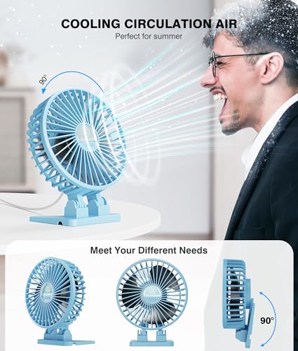 JZCreater USB Desk Fan, Mini Fan Portable, 3 Speeds Desktop Table Cooling Fan, Plug in Power Fan, Rotation Strong Wind, Quiet Personal Small Fan for Home Desktop Office Travel Bedroom, Blue - color: Blue01