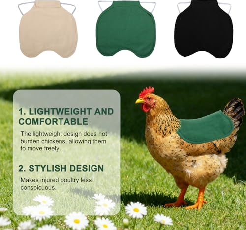 3pcs Chicken Saddle for Hens, Protective Hen Aprons Chicken Back Cover, Soft Feather Protector Accessories (Green, Black, Khaki)
