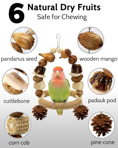2Pcs Bird Chew Toys, Wood Sisal Swing Toy for Claw & Beak Care | Wooden Parrot Swing Wrapped With Sisal Supports Claw Grinding & Beak Trimming, Multi-Play Design for Budgie Conure Keeps Busy