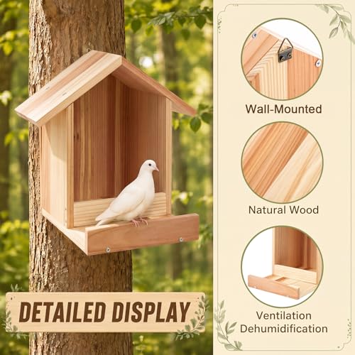 Novabright 12 Inch Large Dove Nesting Box Carbonized Weatherproof Wooden Nesting Box for Mourning Doves Outdoor Roosting Bird Nest for Cage Birdhouse Garden Decor Compatible(Natural Wood Color) - color: Natural Wood Color