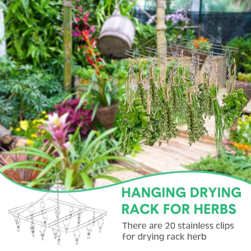 4 Pcs Hanging Drying Rack for Herb Macrame Flower with Stainless Clip Dryer Hook for Drying Herb Air Plants Spices Flower Hydroponic Plant Ready to Use with Ceiling Hook(Rectangle) - style: Rectangle