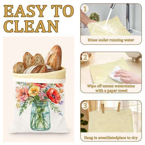 2 Pack Beeswax Watercolor Spring Flower Bread Bags for Sourdough Homemade Breads, Reusable Beeswax Bread Storage Bag, Keep Loaves Fresh Longer, Freezer Safe & Airtight, Zero Waste 17 x 13'' - color: Watercolor Spring Flower