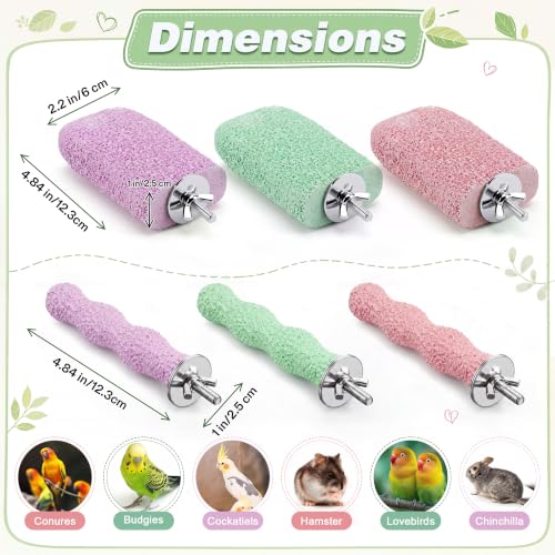 6 PCS Bird Beak Grinding Stone, Bird Perches, Nail Trimming Stick (Long) | For Small Medium Cockatiel Lovebird Finch Chinchillas Hamsters, Climbing Ledge, Grinding Claws and Beaks, Playful Design - size: Long