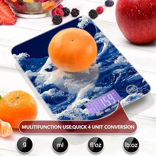 Food Scale Kitchen Scale Food Weight Scales Digital Weight Grams and Ounces Small Electronic Food Scale for Baking Cooking Japanese Deep Blue Sea Waves - color: Japanese Deep Blue Sea Waves