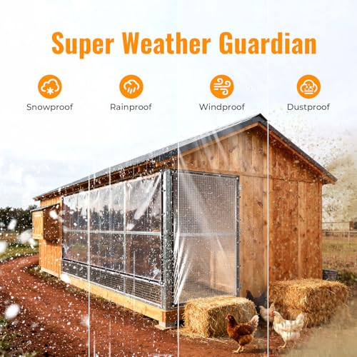 Chicken Coop Winter Cover 6.6x13FT, Waterproof Tarp with Rope | Durable PE Material, Metal Grommets Every 19in, Fits Large Cages and Walk-in Runs, Multiple Sizes - size: 6.6 X 13 FT