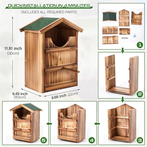 Yaocom Owl House with 12ft Pole Wooden Waterproof Nesting Box Outside | Screech Owls Guard Entry, Ground Socket Screws Included, For Kestrels Martins Bats, Prebuilt Ready Outdoor