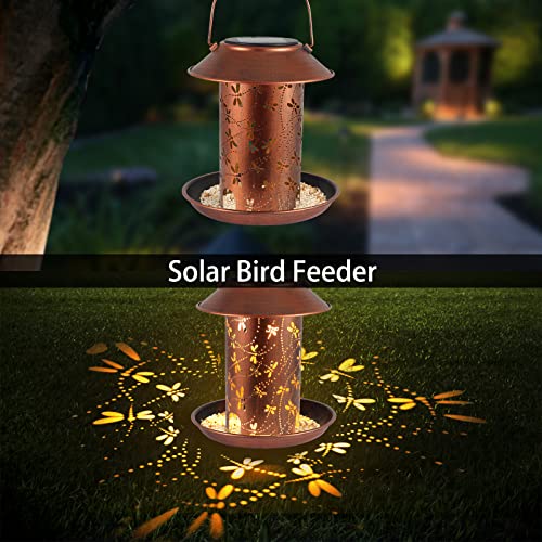 2 Pack Bird Feeders for Outdoors Dragonfly Solar Lanterns Waterproof | Garden Decor Gifts for Women Mom Grandma Metal Solar Decoration Outside LED Lanterns for Yard, Patio, Lawn, Pathway(2 Pack) - size: Dragonfly-2 Pack