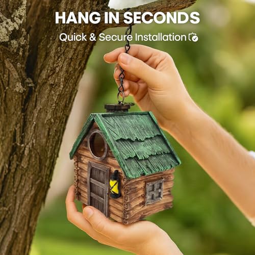 Rustic Hanging Bird House for Outside, Waterproof Resin Bluebird Nest Box | Ideal Nesting Shelter for Bluebird, Robin, Sparrow and Other Small Wild Birds, Backyard Landscape Decoration