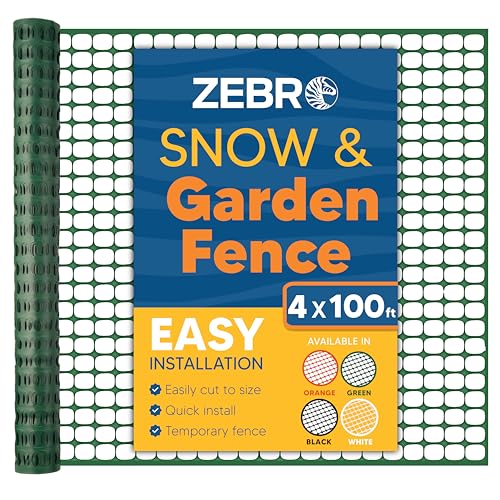 ZEBRO 4' x 100' Green Plastic Garden Fence Roll – Standard Duty Safety Netting for Snow, Poultry, Deer, Dogs – Reusable Outdoor Barrier for Yard, Landscaping, Animal Protection - color: Green, size: Standard-Duty 4' x 100'