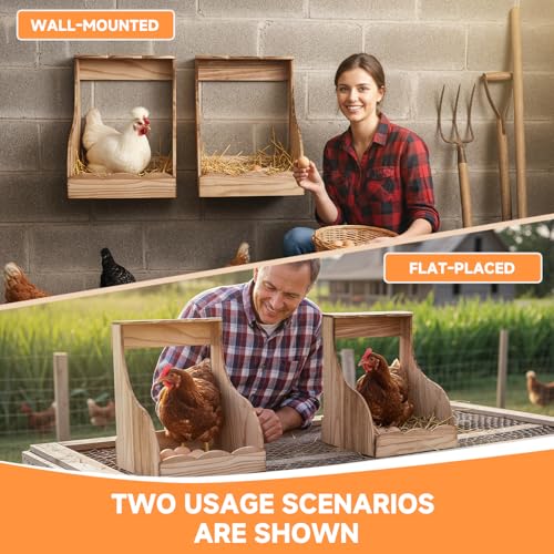 2 Pack Wooden Chicken Nesting Box for Laying Eggs, Hen Nesting Box Wall Mount for Chicken Coop, Versatile Use for Hens, Ducks, Chickens