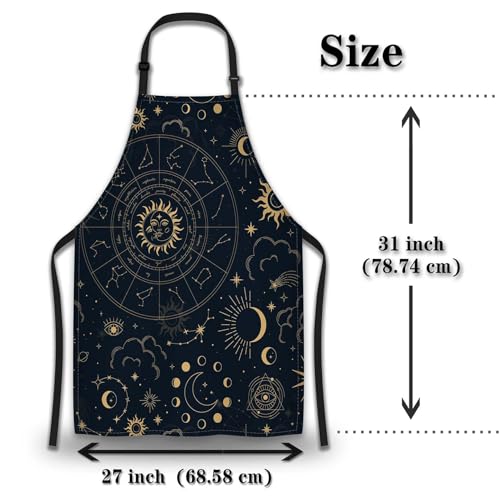 Cook Apron for Women Magic Astrology with Constellations Fun Aprons for Men for Kitchen Cooking Restaurant BBQ Painting Crafting 27” (W) x 31” (H), Waterproof Apron - color: Astrology