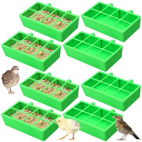 Honeydak 8 Pack No Mess Quail Feeder Trough Removable 8 Slots Hanging Chicken Feeder Bowl Water Trough Food Dispenser Tool for Pigeon Chicks Quail Parrots Duck Bird Poultry Animal