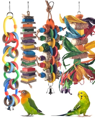 Bissap 4 PCS Bird Chew Toys, Multicolored Bagel Cascade Bird Parrot Toy Biting Paper Cardboard Olympic Rings Conures Toys for Amazon Cockatiels Cockatoos Macaws and Similar Sized Pet Birds - size: 4 PCS