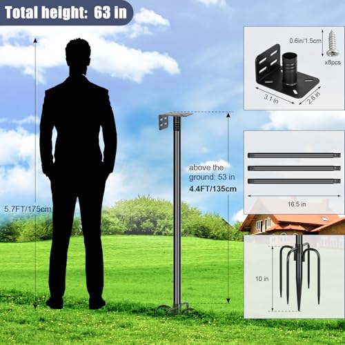 Gtongoko Smart Bird Feeder Pole 1-Inch Dia 63 Inch Bluebird House Pole for Outdoors Weather Station Heavy Duty Metal Mounting Kit Adjustable Bird Feeder Stand Black - color: 63 Inch