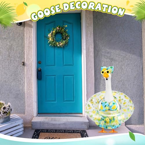 Bikini Porch Goose Outfits with Sunglasses and Swimming Tube for 23" Summer Goose Costume Garden Patio Statue Decor(Lemon) - style: Lemon