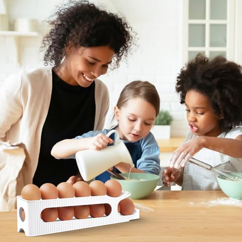 Egg Holder for Fridge, 2 Tiers, Egg Roller for Eggs 12 Count | Auto Rolling Egg Storage Organizer for Refrigerator, Slim Space Saving Container, Dispenser - size: 2 Tiers