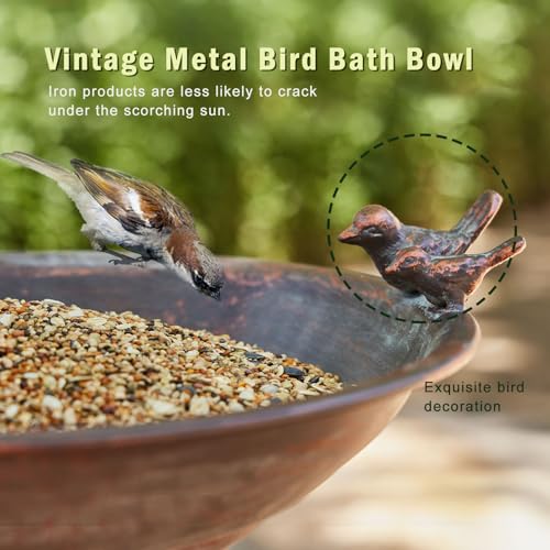 Cast Iron Pedestal Bird Bath,Metal Bird Bath for Outdoor,Vintage Birdbath | 27.5”H Outdoor Bird Bath,Standing Bird Bath for Garden Patio Lawn Decor - color: copper