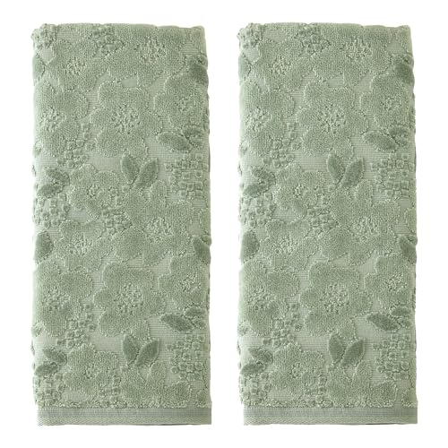 SKL Home Blossom Floral 100% Cotton Jacquard 2pc Hand Towel Set, Decorative for Bath/Kitchen/Bar & Gift, Sage - color: Blossom Floral, Sage