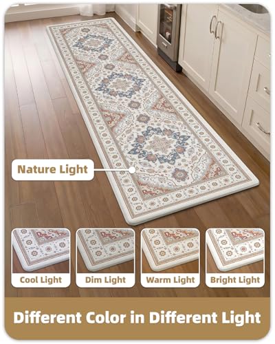 Color&Geometry Kitchen Floor Mat 24x87 Vintage Anti Fatigue, Oatmeal | 0.4in Cushion Standing Mat For Cooking/Working/Laundry, Boho Decor, Non Slip PVC Kitchen Rug, Oil/Water Proof, Anti Slip - color: Oatmeal-2.0, size: 24''x87''