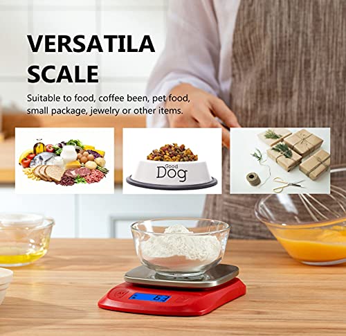Ultra Slim Food Scale Digital Kitchen Scales Weight Grams Oz Red | Stainless Steel Panel, 1g Increment, Max 11lbs, Backlit Screen, High Precision, Coffee Making, Meal Prep, Include Batteries - color: Red