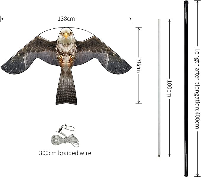 Bird Scare Flying Kite with 4m Pole Has The Effect of Scaring Birds-Type B | Ideal for gardens farms and docks | Keeps birds geese and seagulls away |A kind of hawk deterrent - color: grey