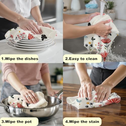 2 Pcs Flower Cat Kitchen Towels Decorative Hand Towels | Absorbent Soft Microfiber Towels for Bathroom, Home, Cat Lover Housewarming Gifts for Women, Mom, Dish Cloths - color: Multi 1223