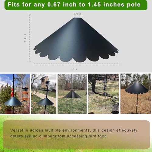 Squirrel Baffle for Bird Feeder Pole,16 Inch Pole Mount Squirrel Guard,Outdoor Wrap Around Bird House Protector for Shepherd’s Hook, Black,1 Pack