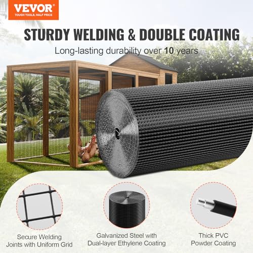 VEVOR Hardware Cloth, 36'' x 100' 1/2inch Galvanized Wire Mesh Roll, 19 Gauge Chicken Wire Fencing Roll, Vinyl Coating Metal Wire Mesh for Chicken Coop Barrier, Rabbit Snake Fences, Poultry Enclosures - size: 1/2inch 36'' x 100'