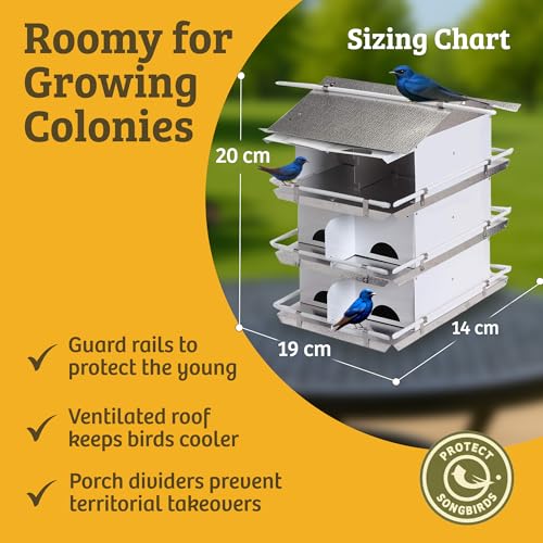 Birds Choice Premium Aluminum Purple Martin House – 12 Room, 3 Floor Birdhouse with Starling Resistant Entrance Holes, Ventilated Roof & Easy Cleaning, Unassembled | Starling Resistant Entrance Holes, Ventilated Roof for Cooler Nests, Easy Cleaning Access