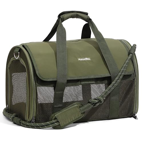 FUKUMARU Cat Carrier Soft, Ultra Lightweight Airline Approved Dog Carrier | Kitten Carrier with Anti-Scratch Mesh, Breathable Small Dog Carrier Bag, Collapsible Pet Carrier for Cats Under 15 lb, Green - color: Green